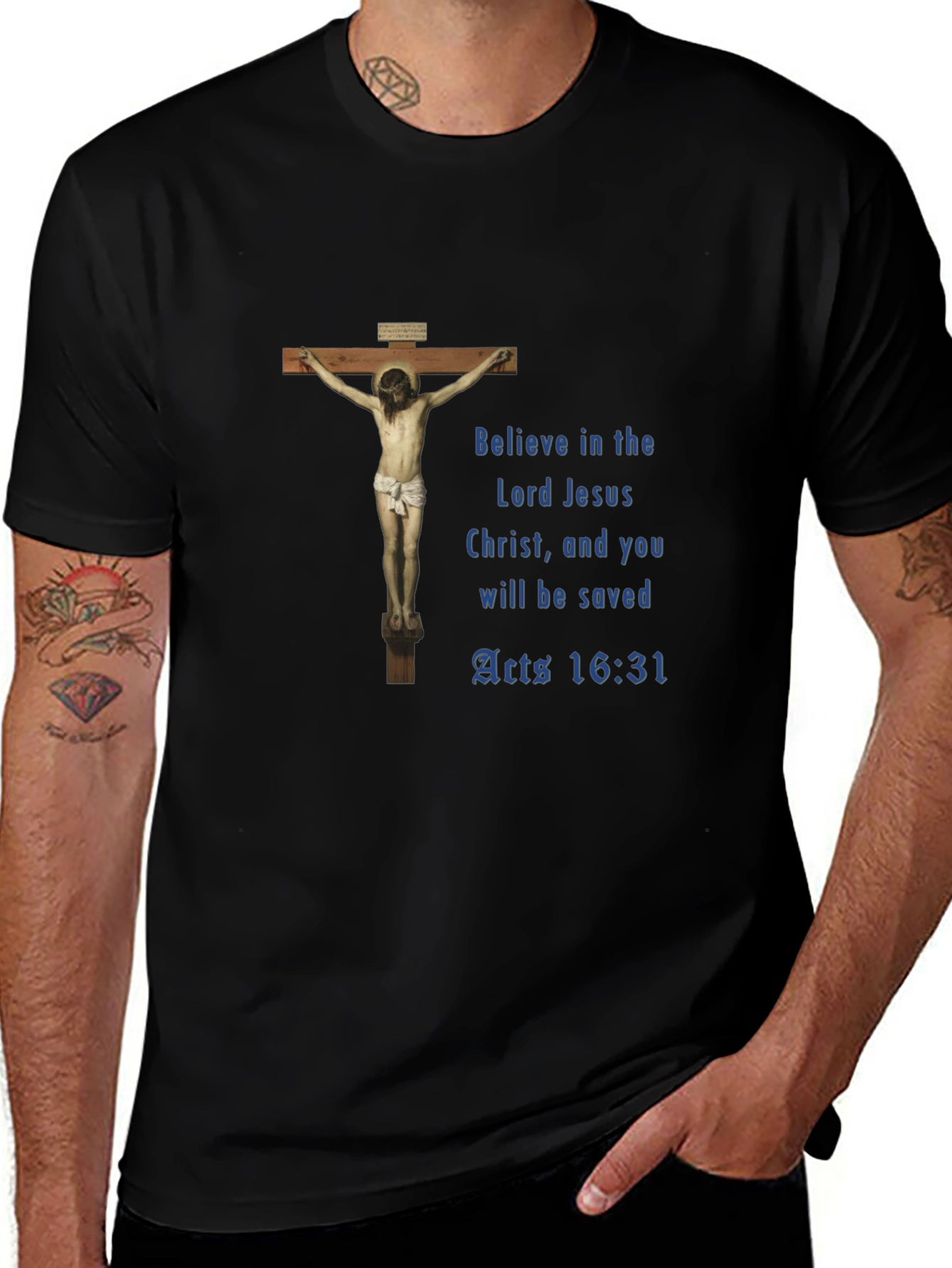 Believe Lord Jesus Black Graphic T-Shirt