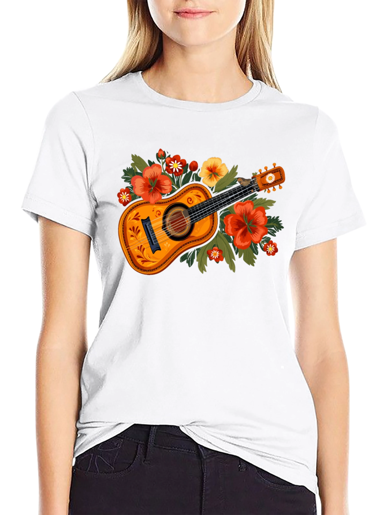 Floral Guitar Graphic Tee - Music Lovers T-Shirt