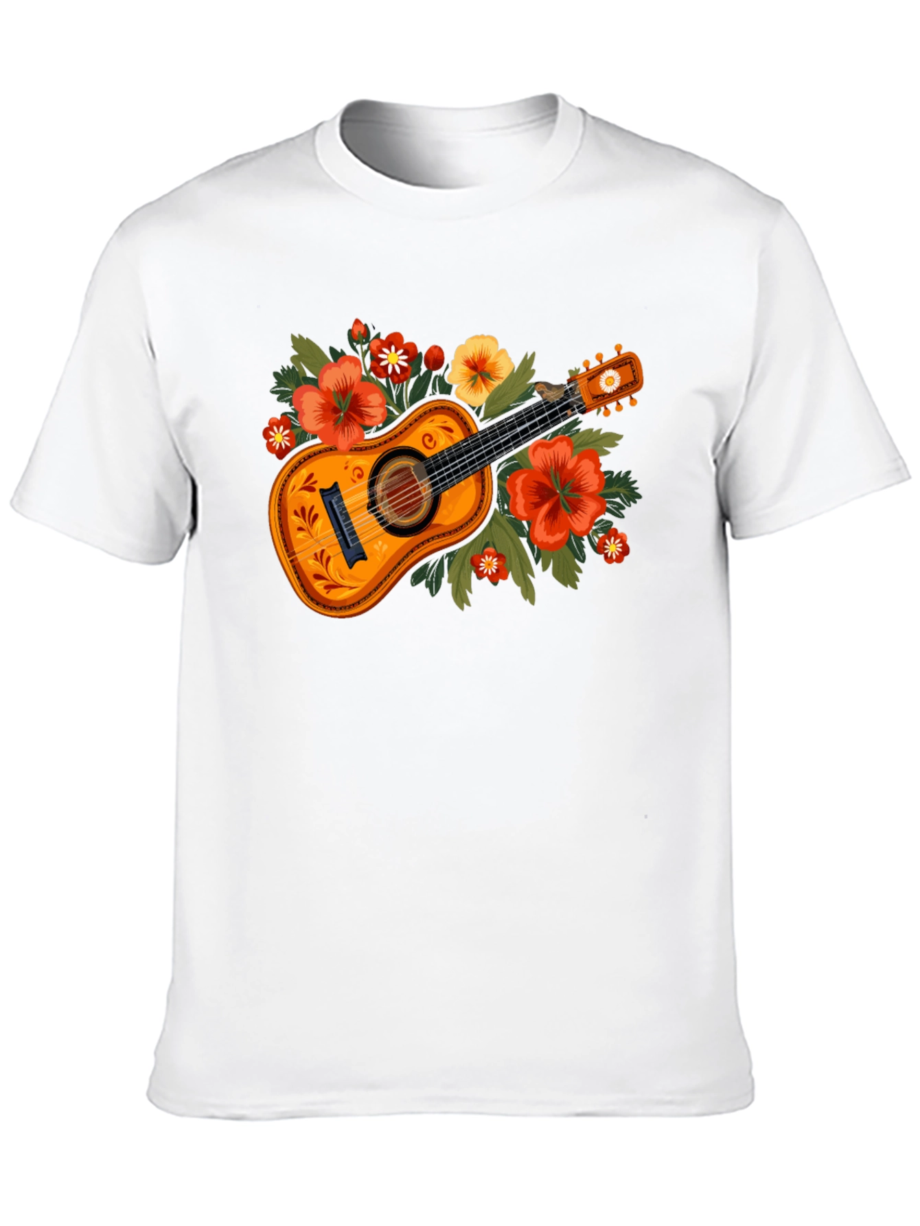Floral Guitar Graphic Tee - Music Lovers T-Shirt