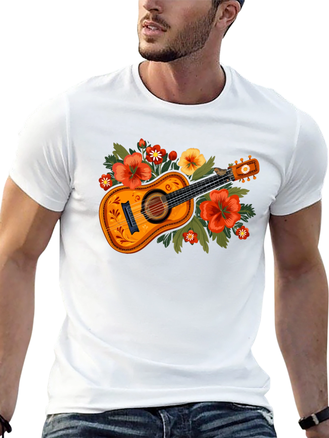 Floral Guitar Graphic Tee - Music Lovers T-Shirt