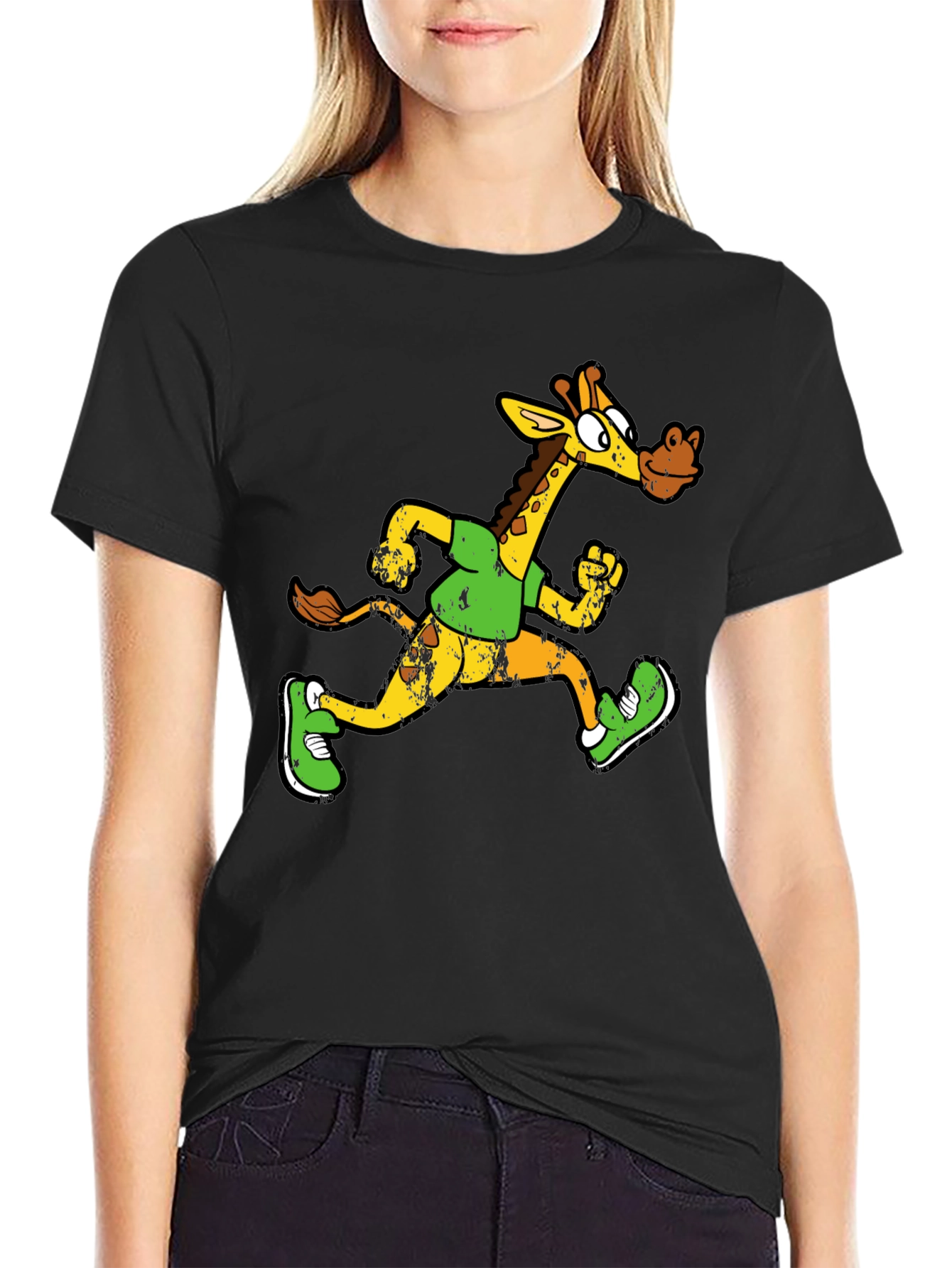Running Giraffe Graphic Tee - Mens Black T-Shirt