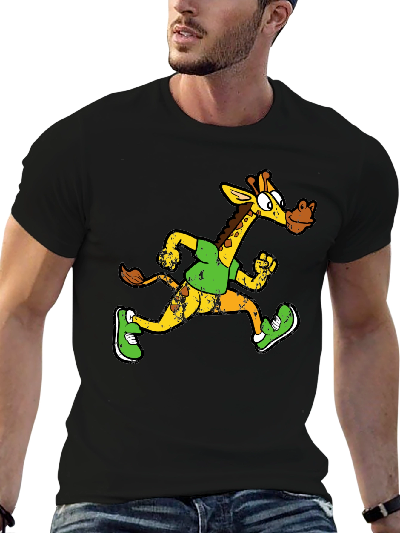 Running Giraffe Graphic Tee - Mens Black T-Shirt