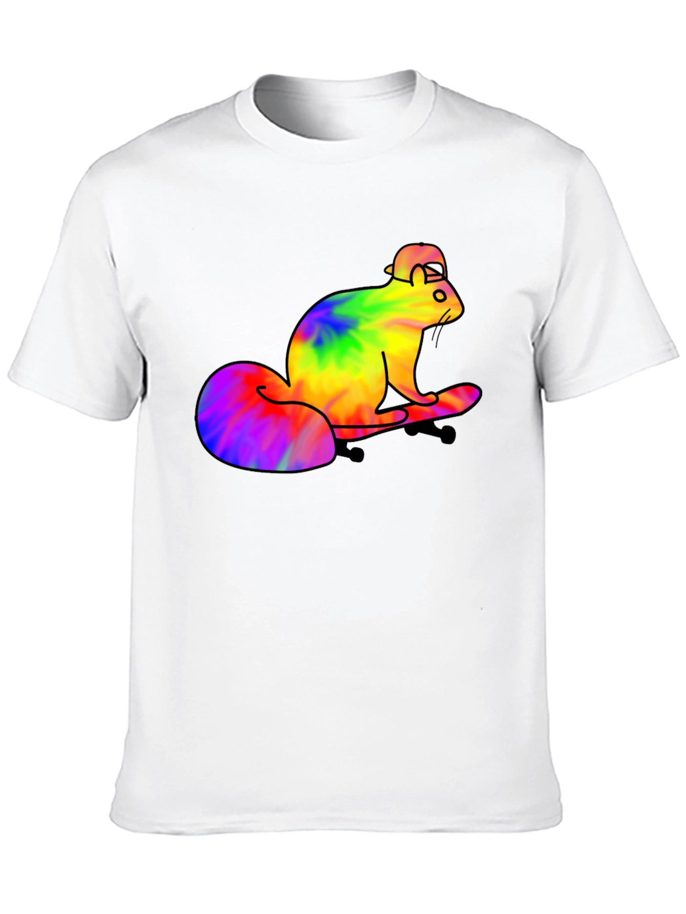 Tie-Dye Squirrel Skateboard T-Shirt - Black Cotton Tee
