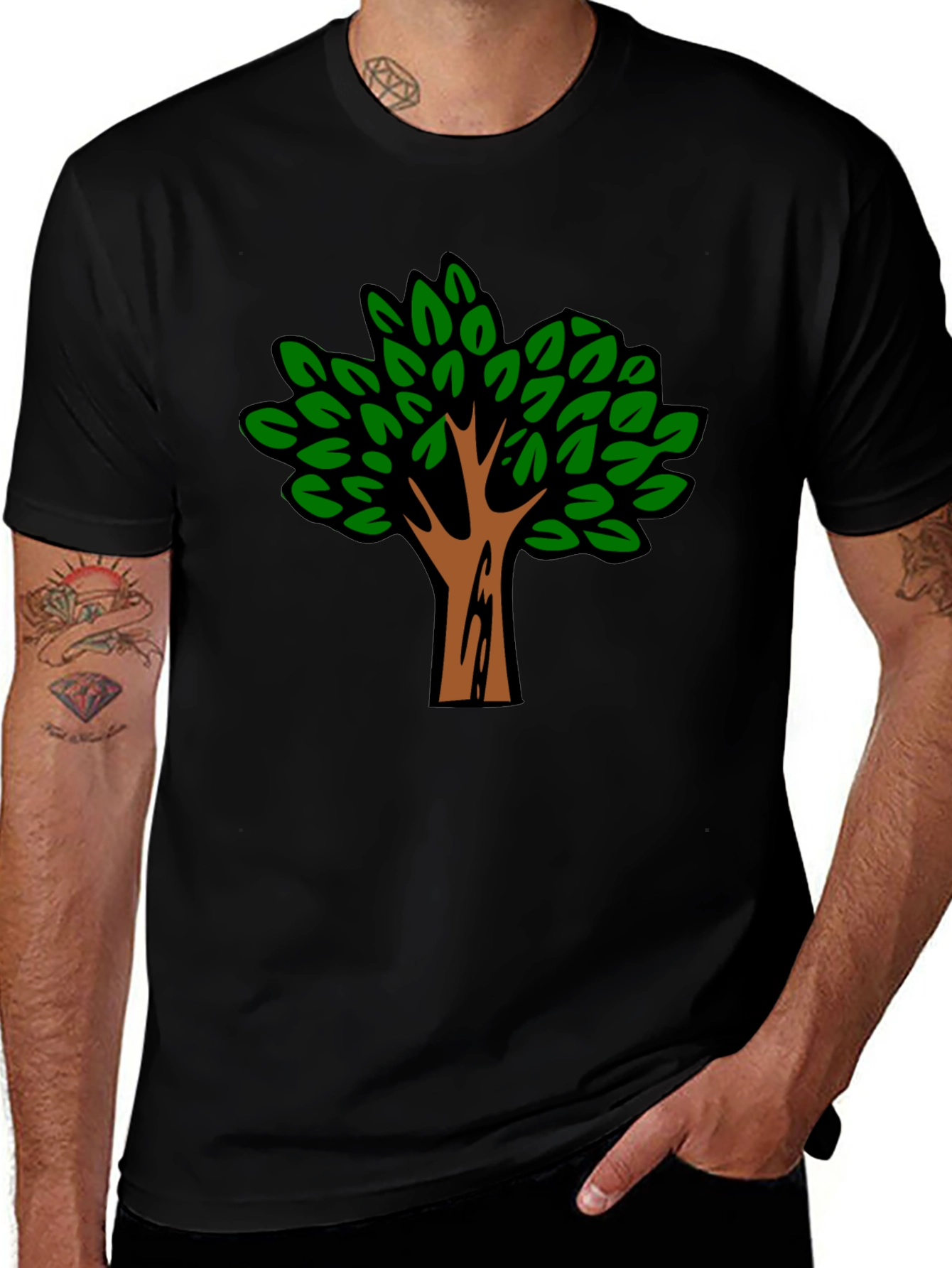 Black T-Shirt with Tree Graphic Print