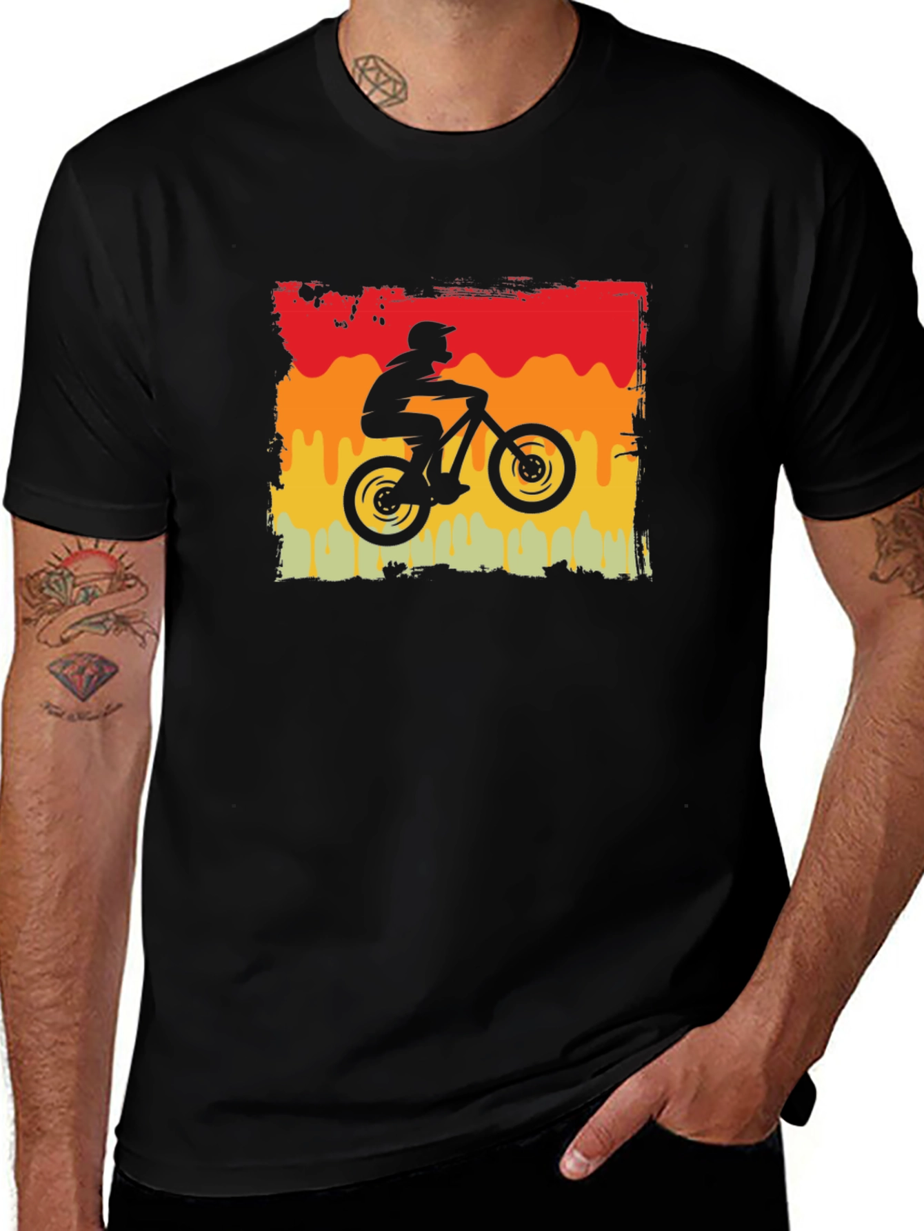 Retro Mountain Biker Graphic Tee - Black