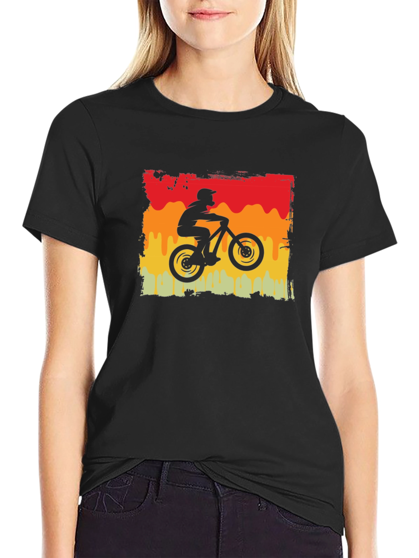 Retro Mountain Biker Graphic Tee - Black