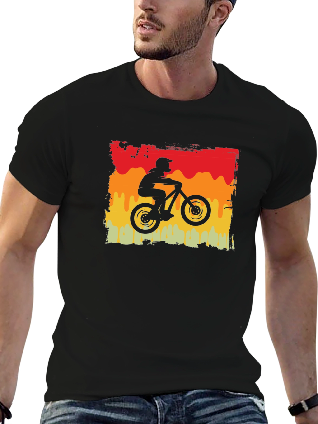 Retro Mountain Biker Graphic Tee - Black