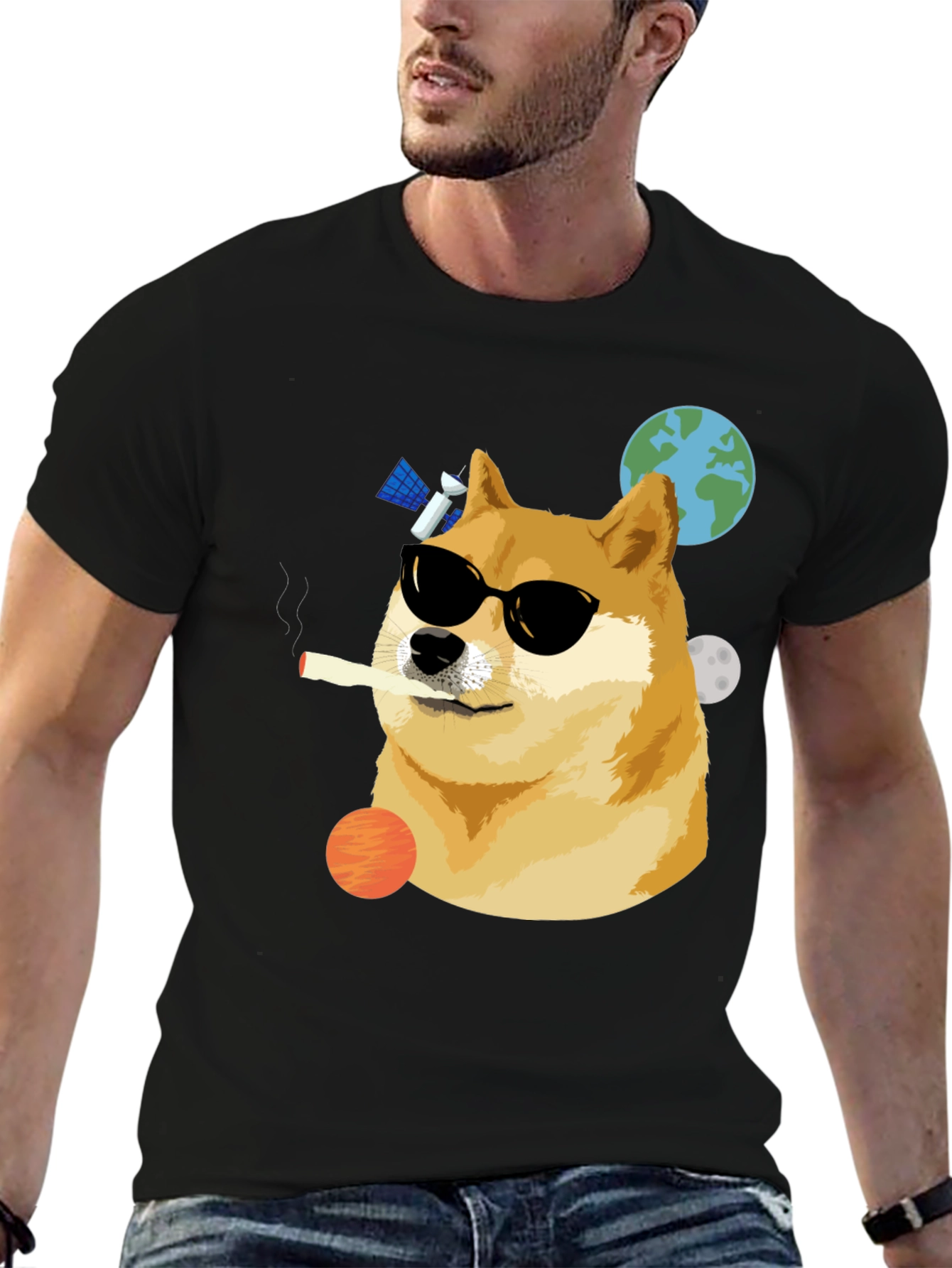 Cool Doge Smoking in Space T-Shirt
