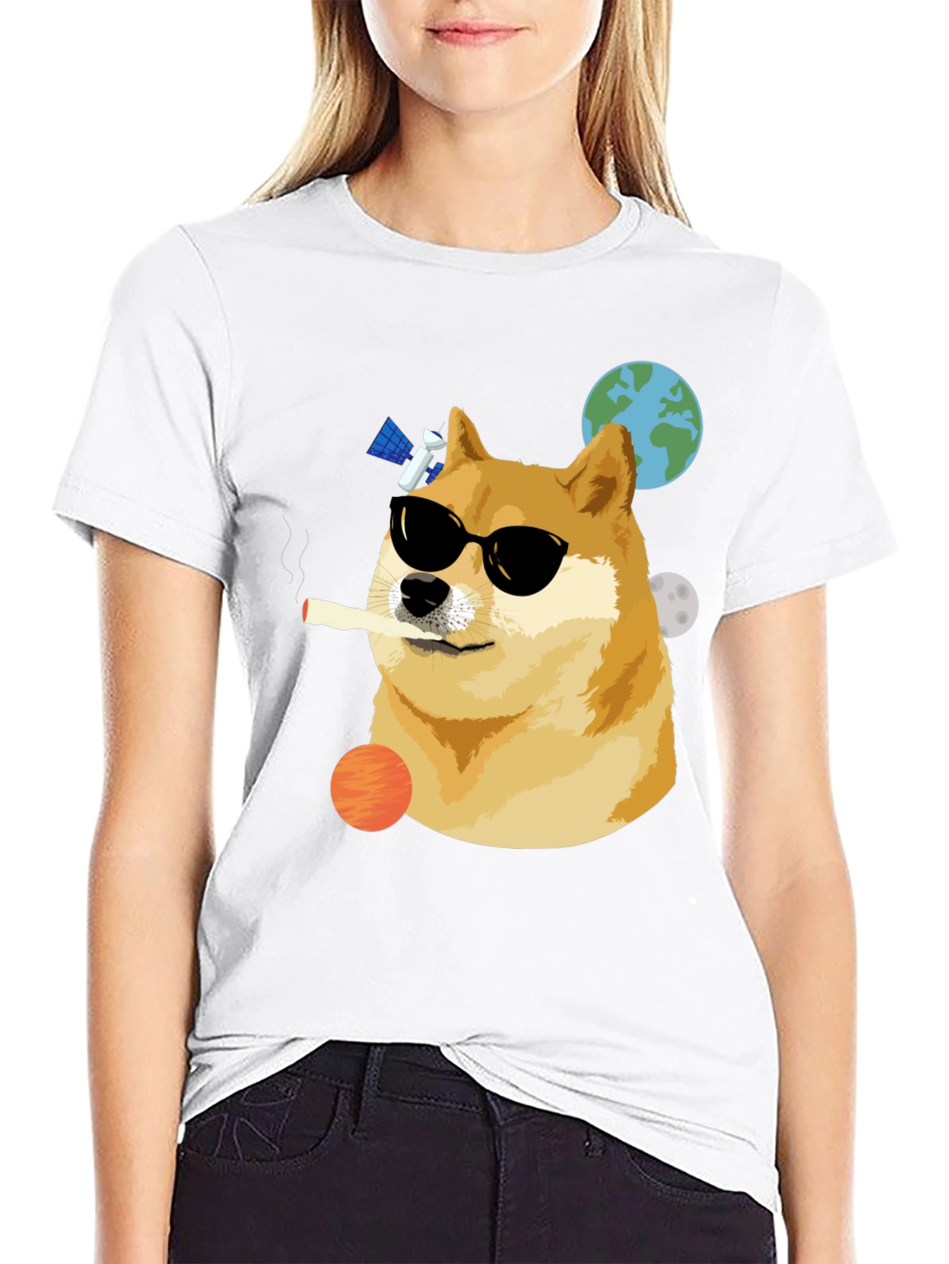 Cool Doge Smoking in Space T-Shirt