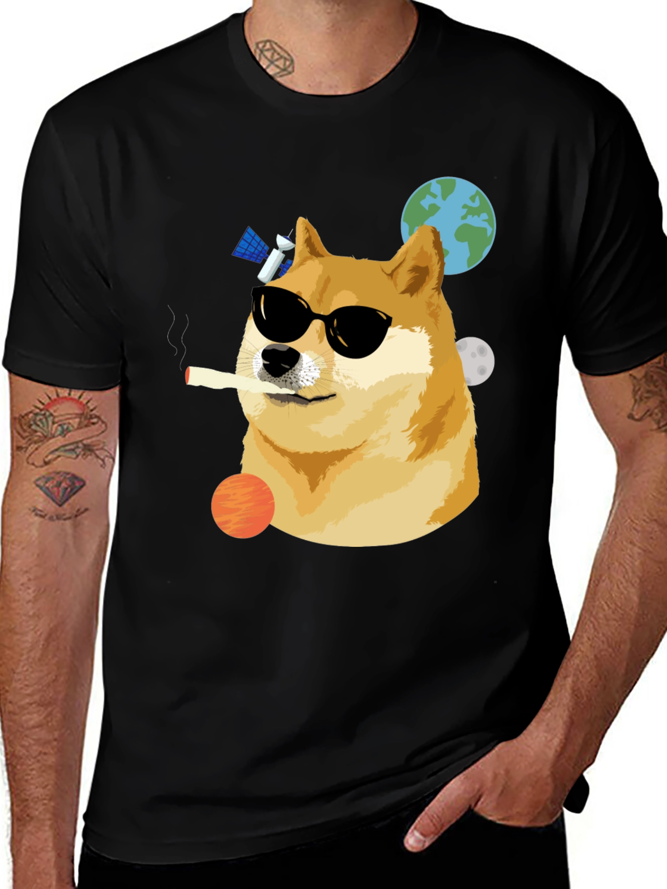 Cool Doge Smoking in Space T-Shirt
