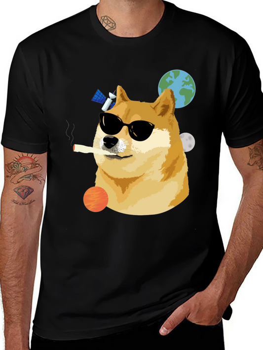Cool Doge Smoking in Space T-Shirt