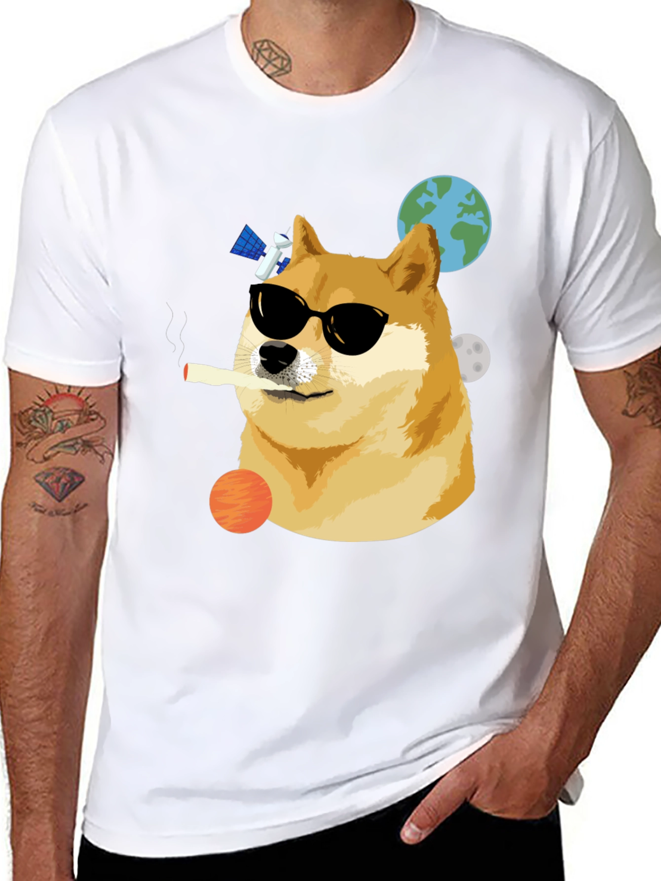 Cool Doge Smoking in Space T-Shirt