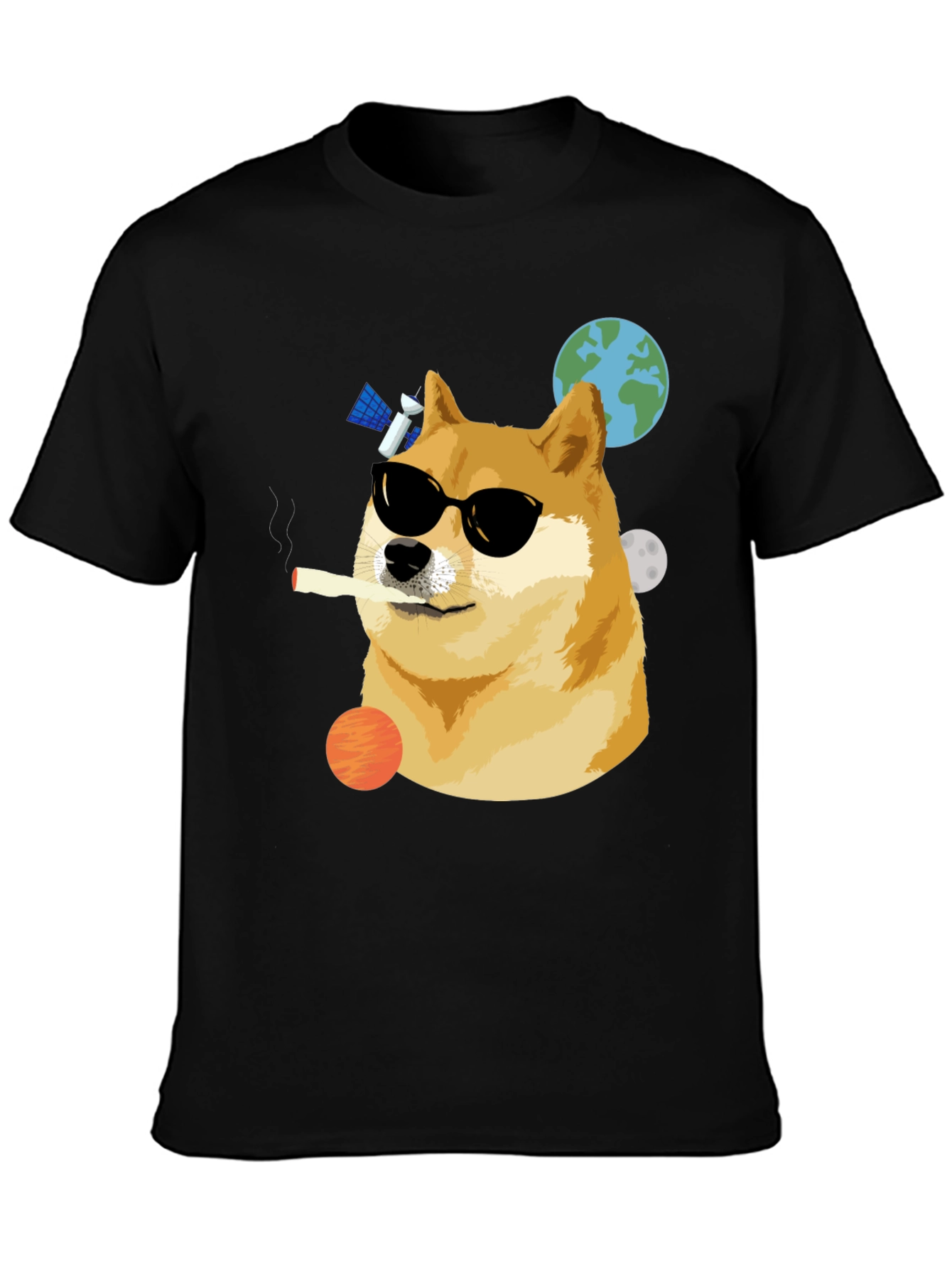 Cool Doge Smoking in Space T-Shirt