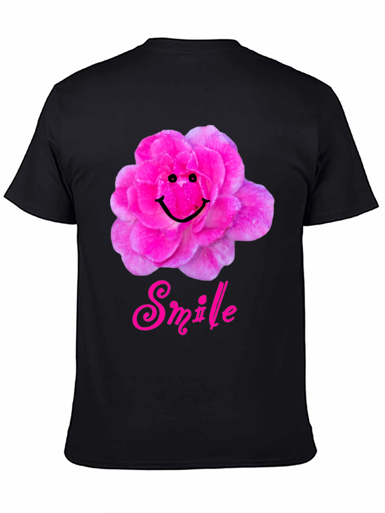 Smile Flower Graphic T-Shirt - Black Casual Tee