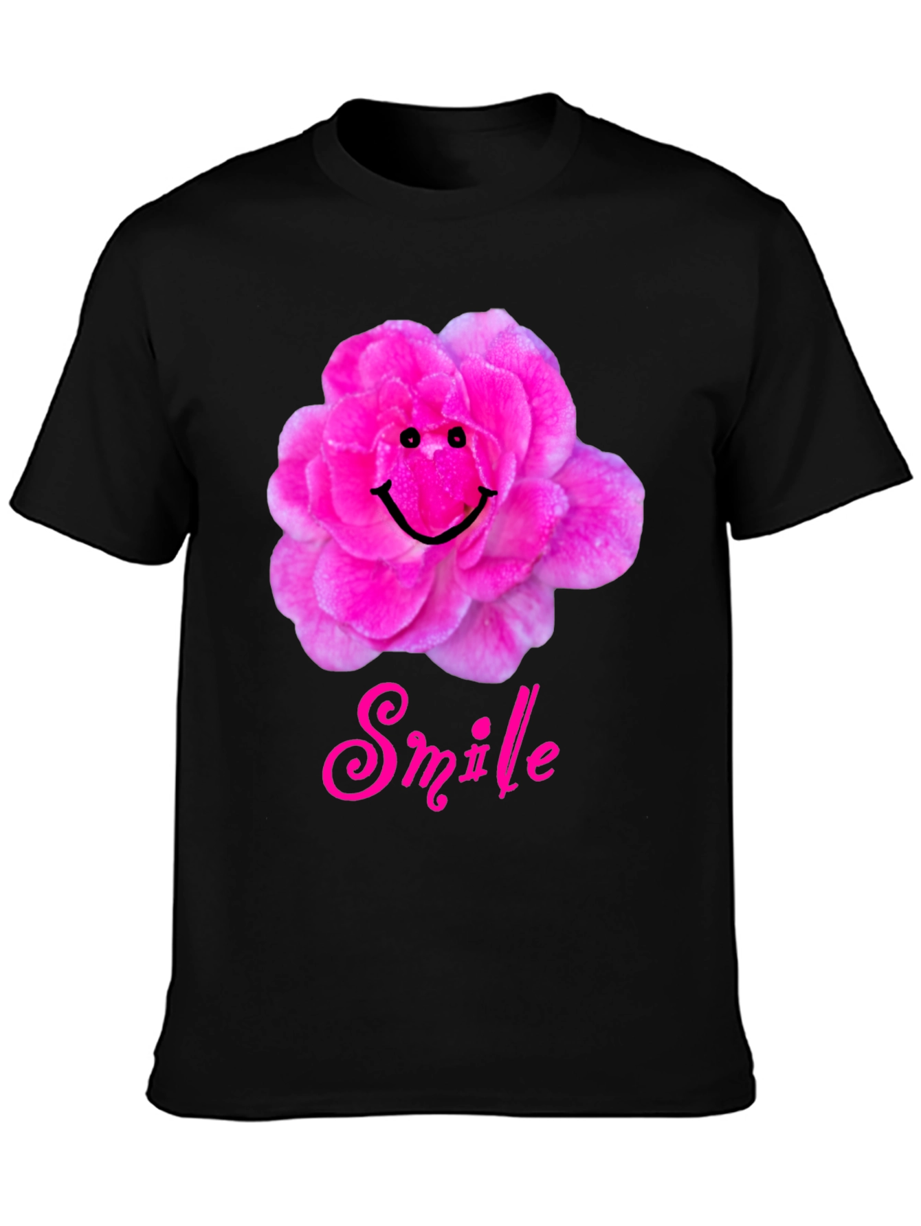 Smile Flower Graphic T-Shirt - Black Casual Tee