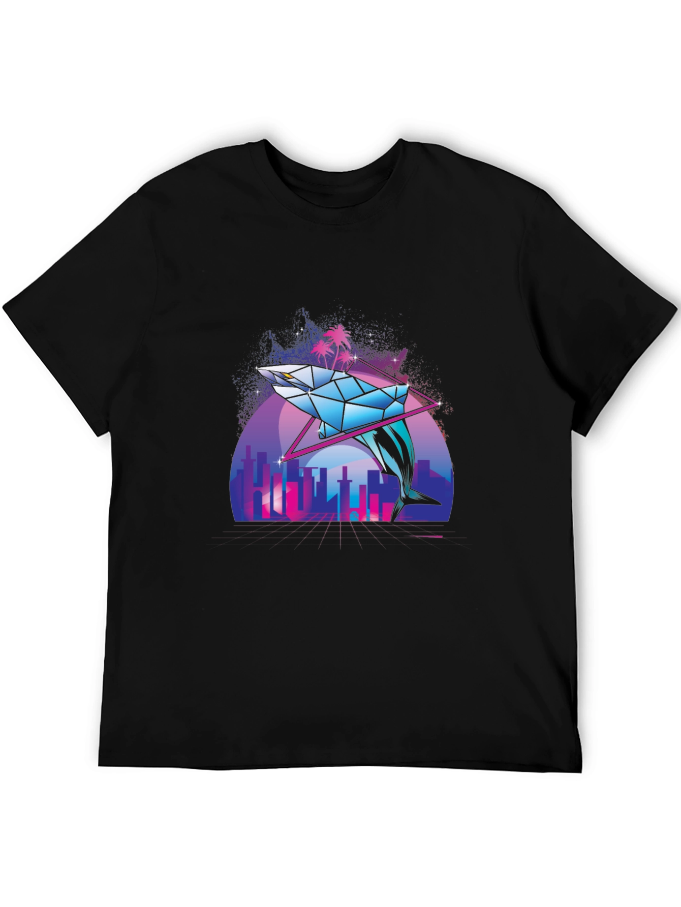 Geometric Dolphin Graphic Tee - Vaporwave Style