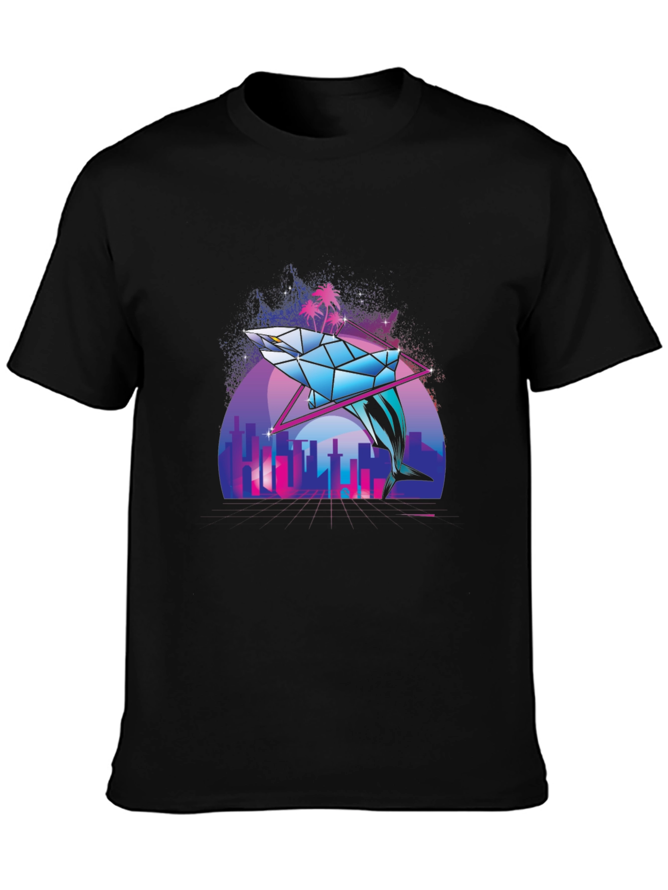 Geometric Dolphin Graphic Tee - Vaporwave Style