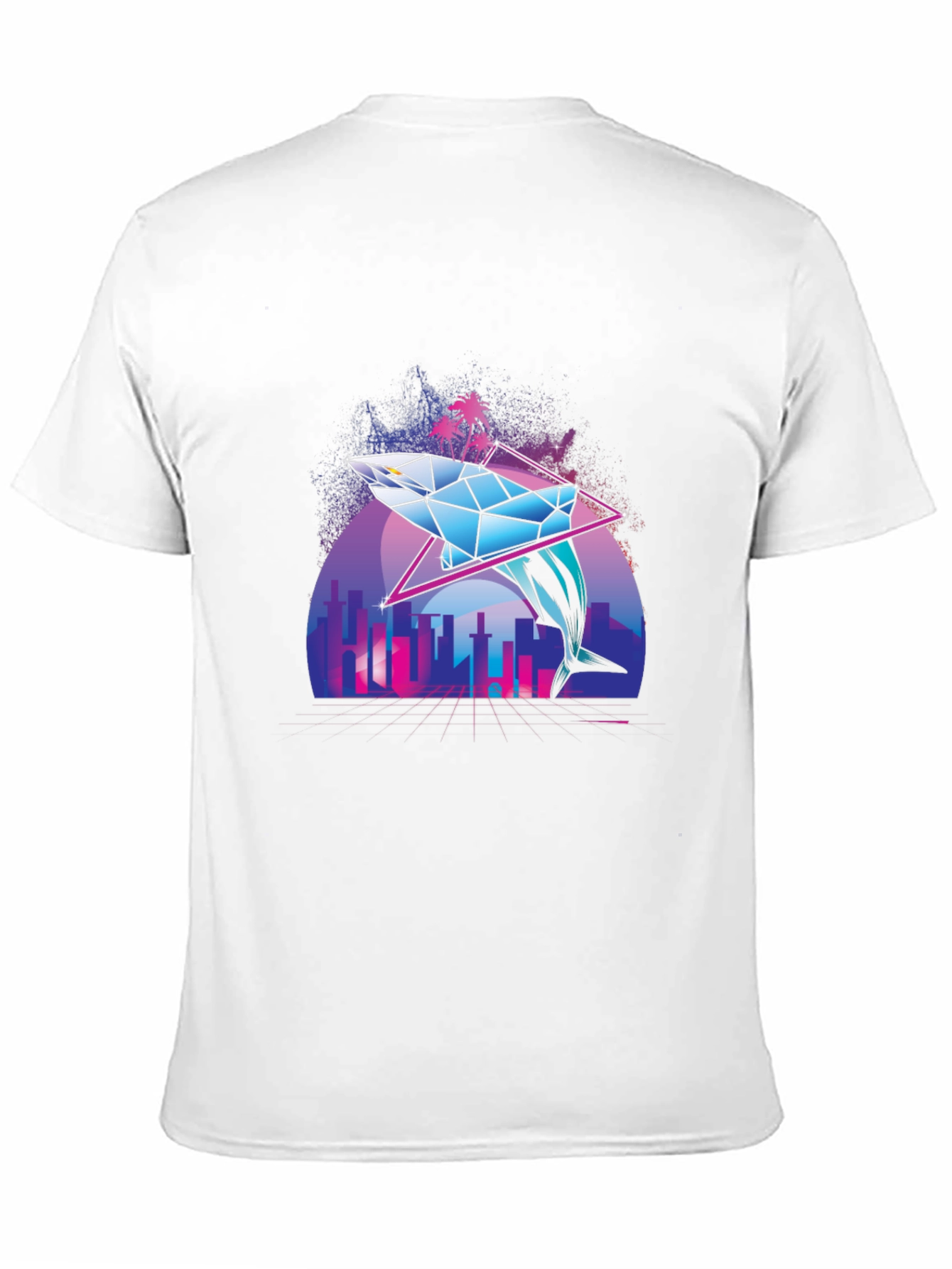 Geometric Dolphin Graphic Tee - Vaporwave Style