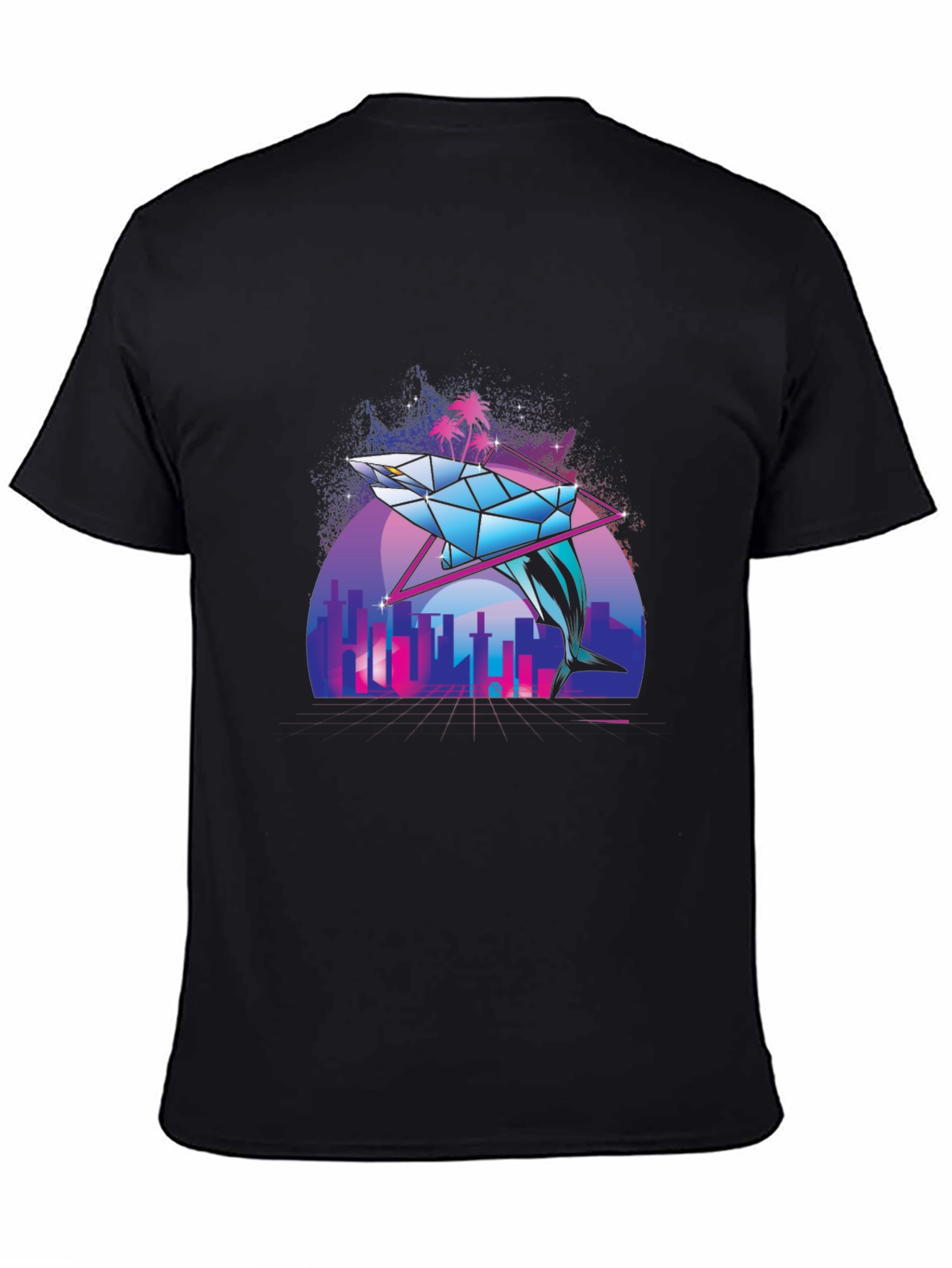 Geometric Dolphin Graphic Tee - Vaporwave Style