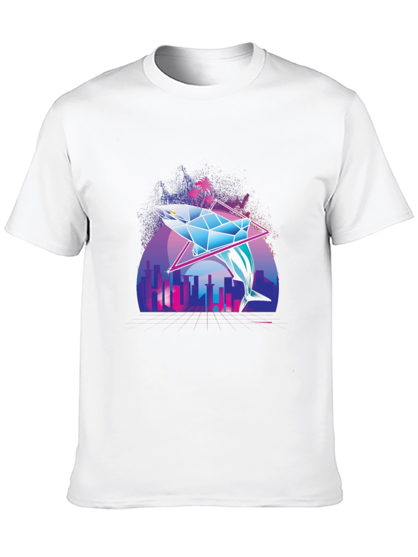 Geometric Dolphin Graphic Tee - Vaporwave Style