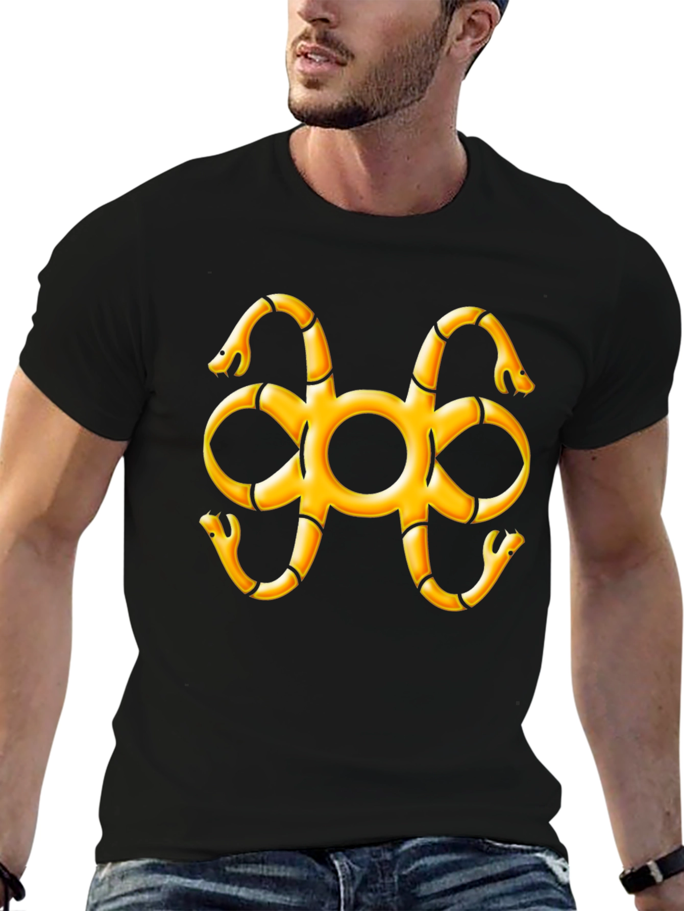 Black T-Shirt with Snake Adinkra Symbol