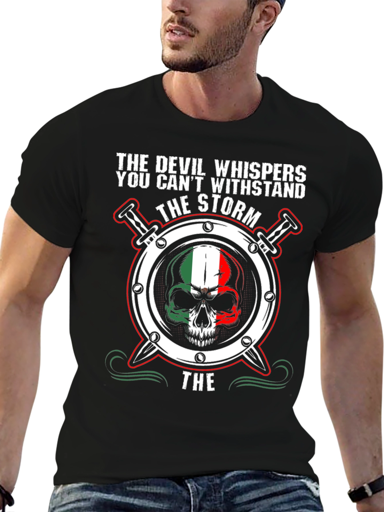 Devil Whispers Skull Graphic Tee - Black