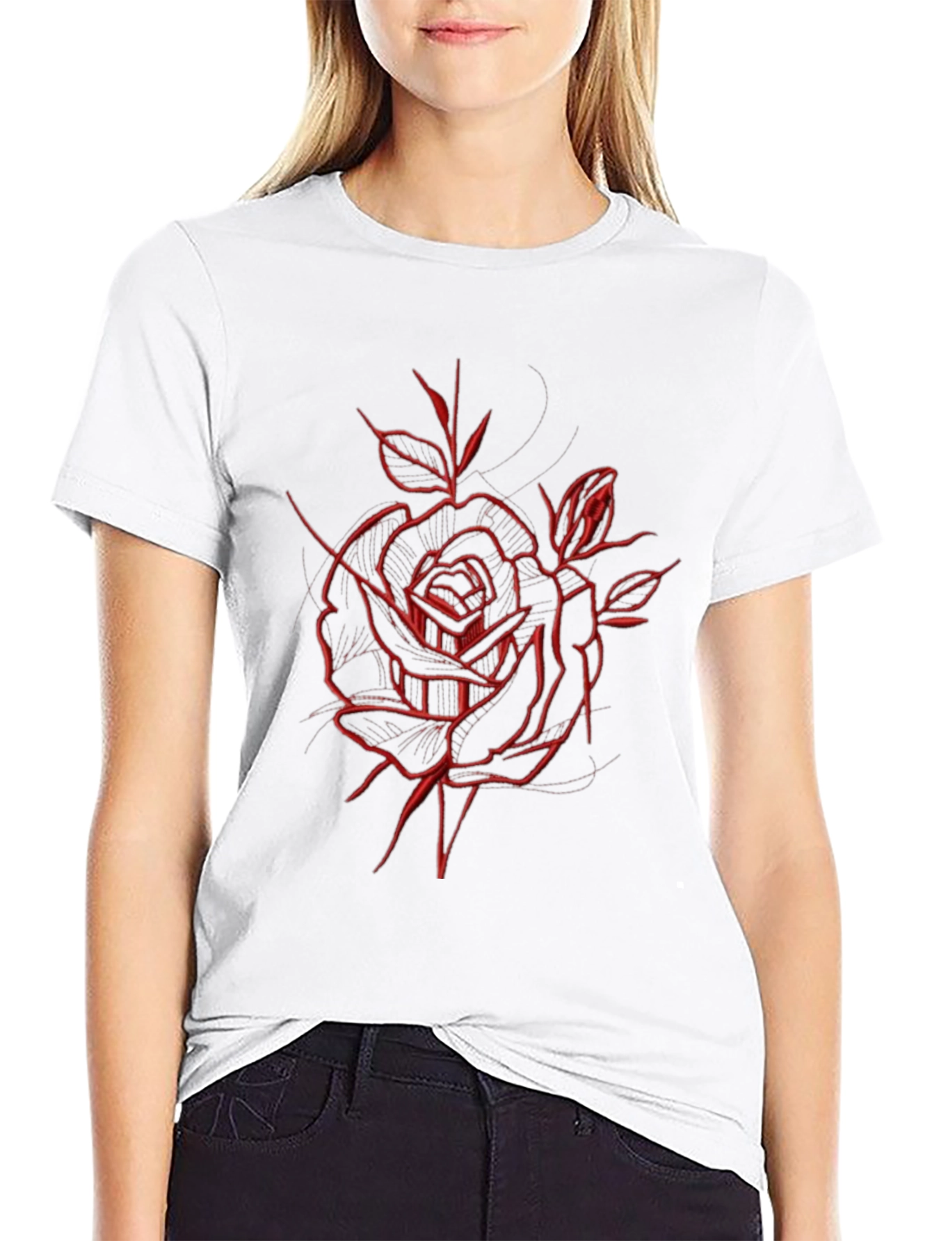 Red Rose Graphic Black T-Shirt