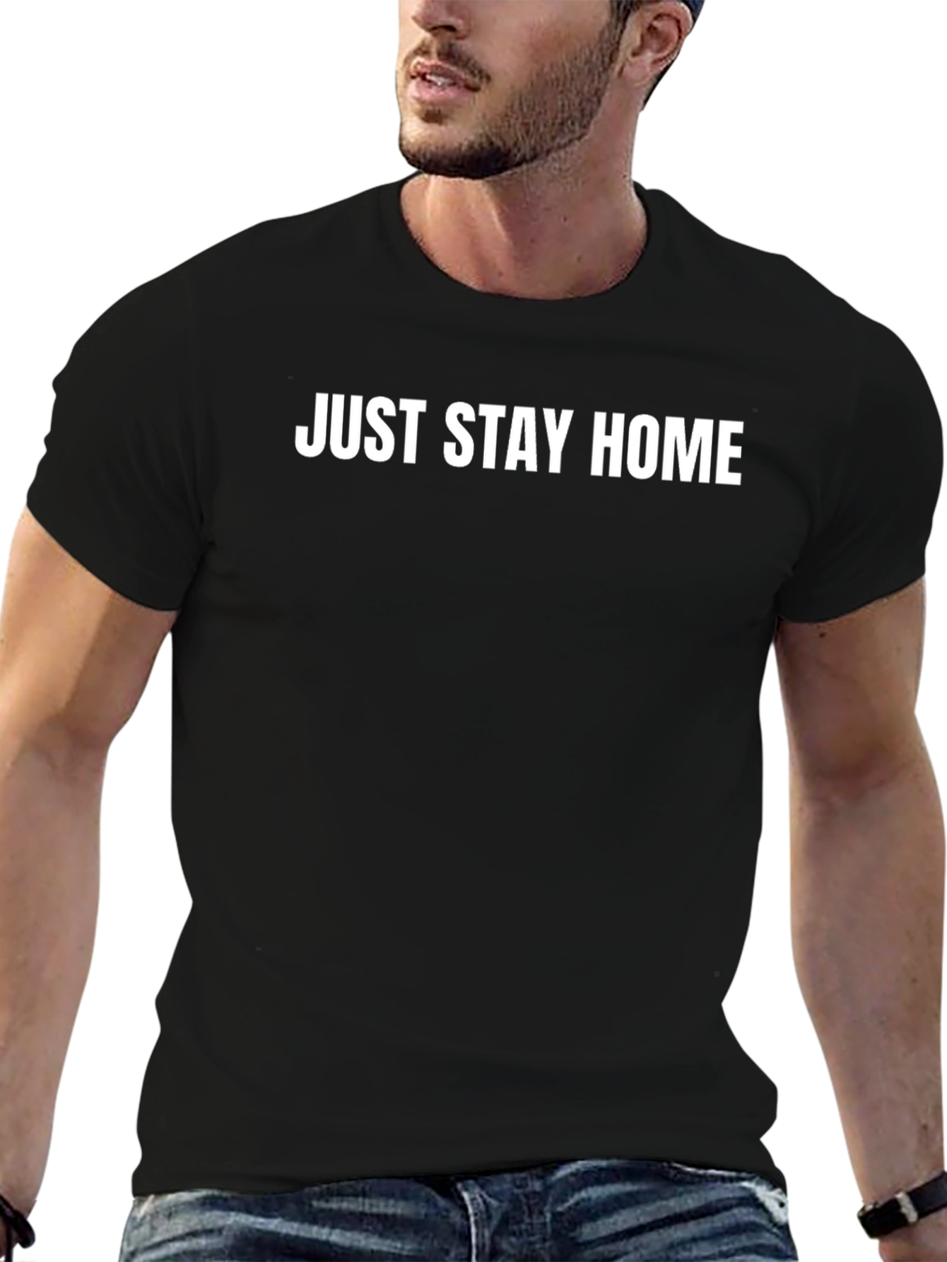 Just Stay Home Black Crewneck T-Shirt