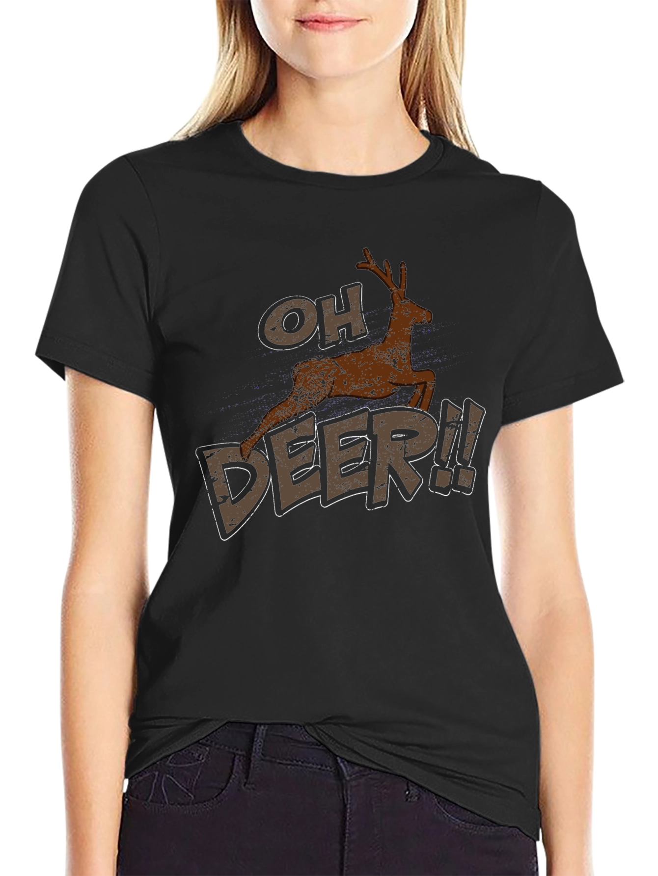 Oh Deer Graphic T-Shirt - Black Crew Neck Tee