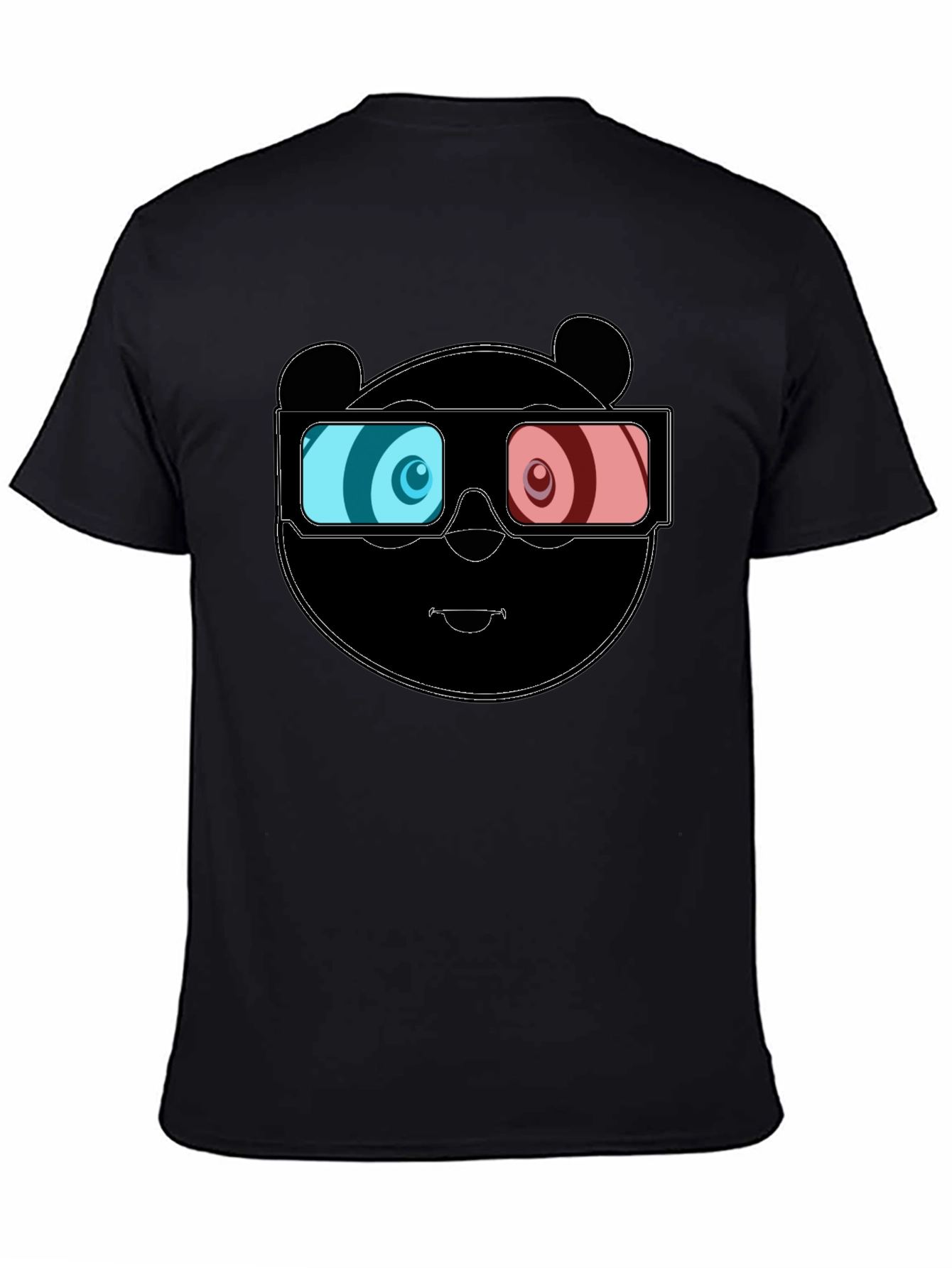 Cool Panda 3D Glasses Graphic Black T-Shirt