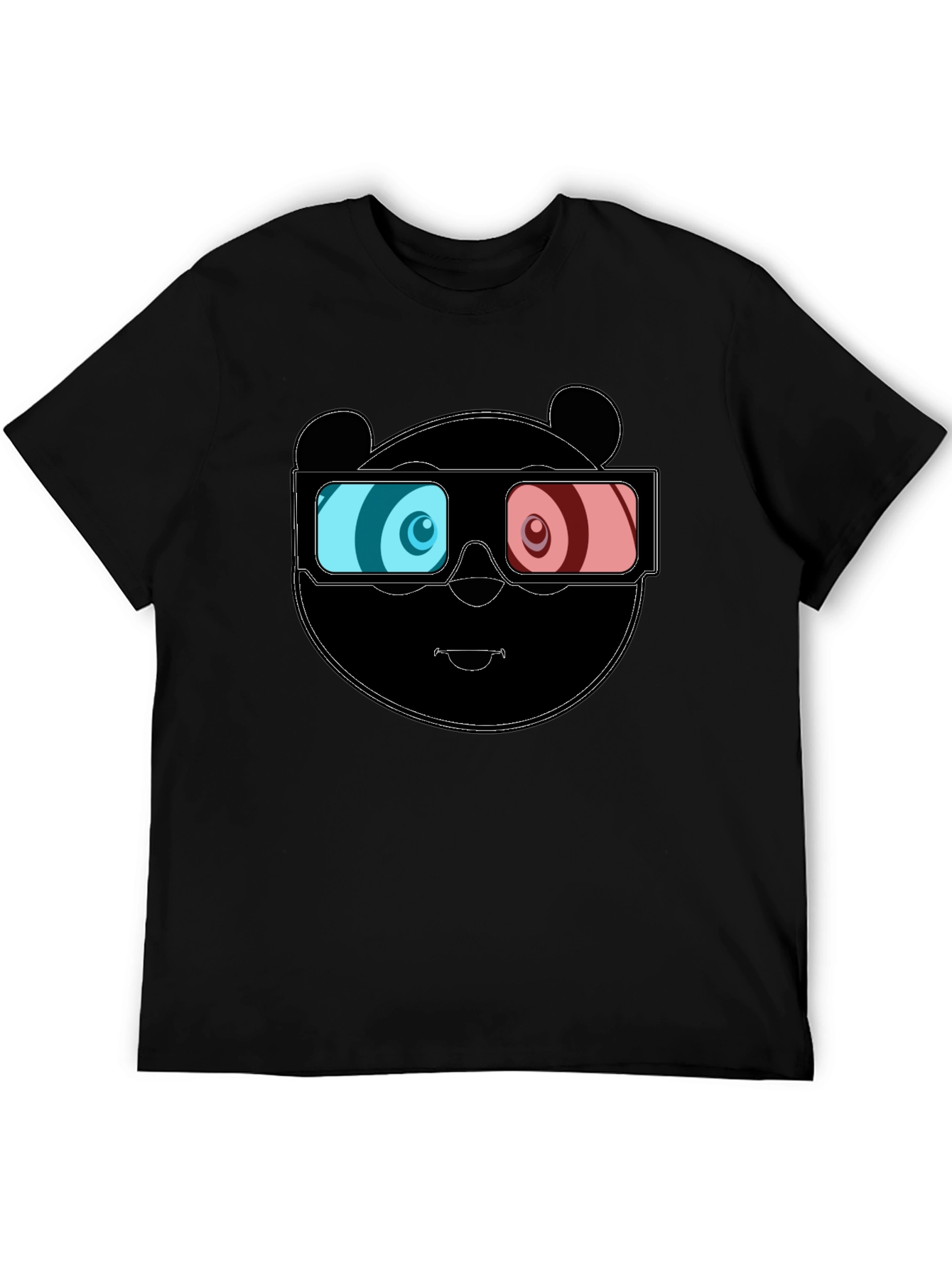 Cool Panda 3D Glasses Graphic Black T-Shirt