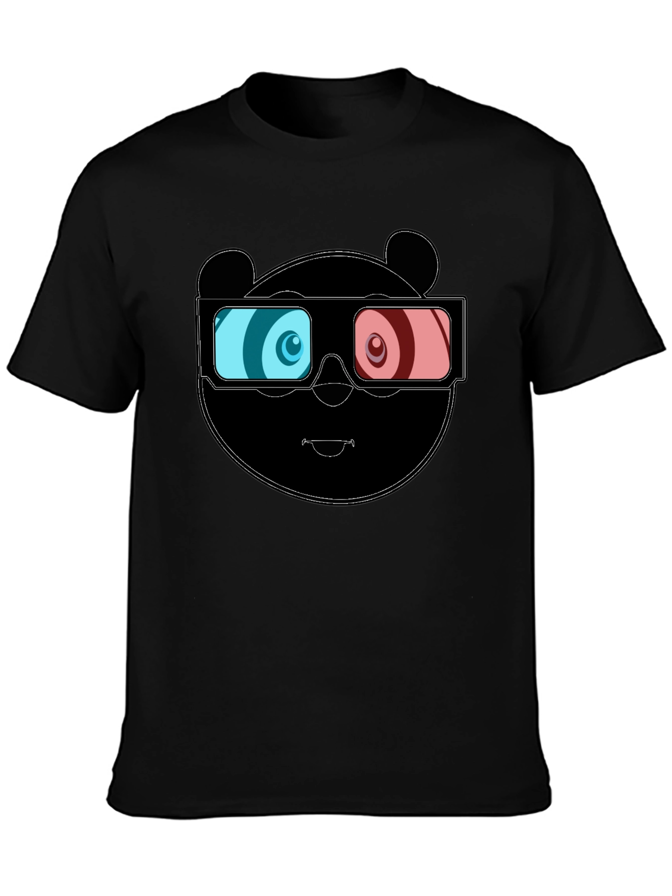 Cool Panda 3D Glasses Graphic Black T-Shirt