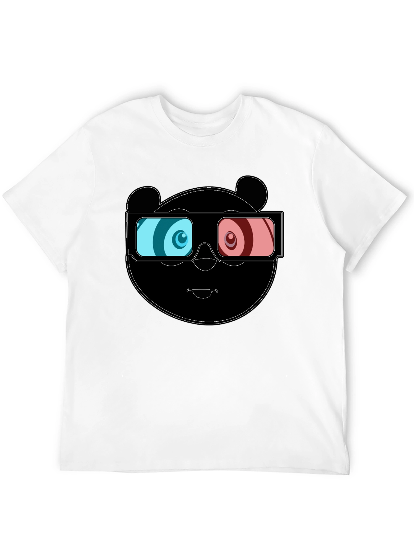 Cool Panda 3D Glasses Graphic Black T-Shirt
