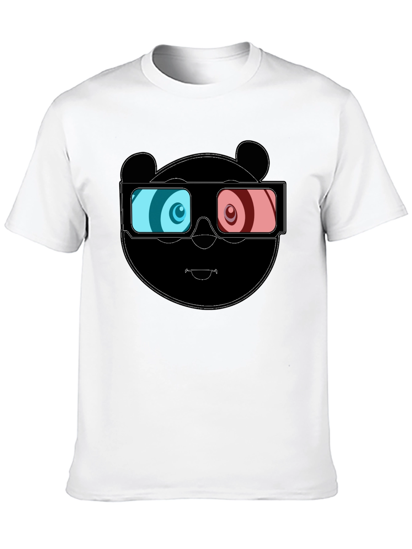 Cool Panda 3D Glasses Graphic Black T-Shirt