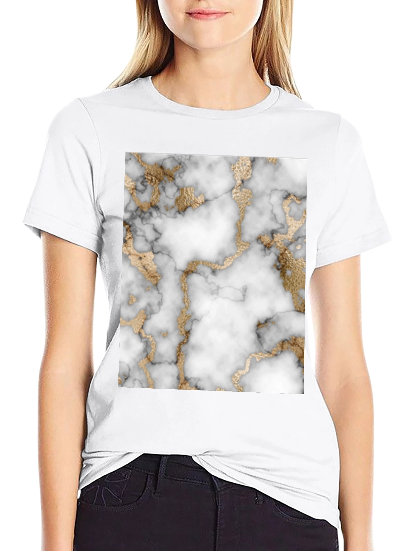 Marble & Gold Graphic Tee - Stylish Cotton T-Shirt