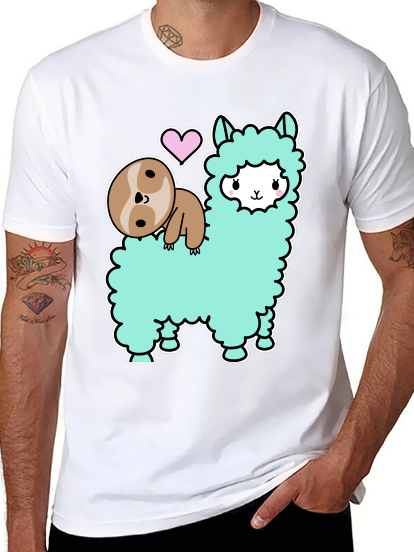 Cute Sloth and Llama Graphic T-Shirt