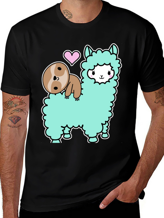 Cute Sloth and Llama Graphic T-Shirt