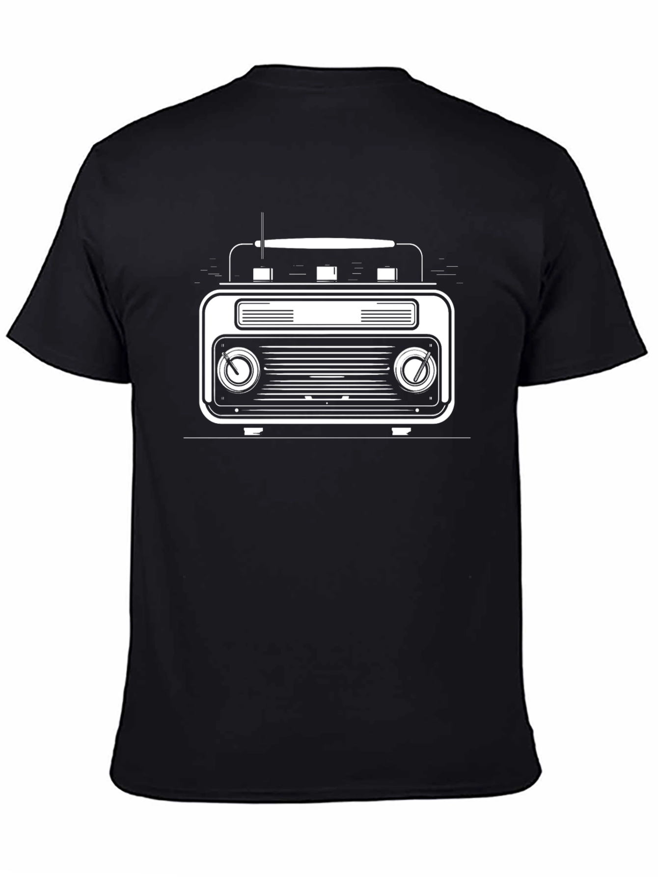 Retro Radio Graphic Tee - Stylish Black T-Shirt