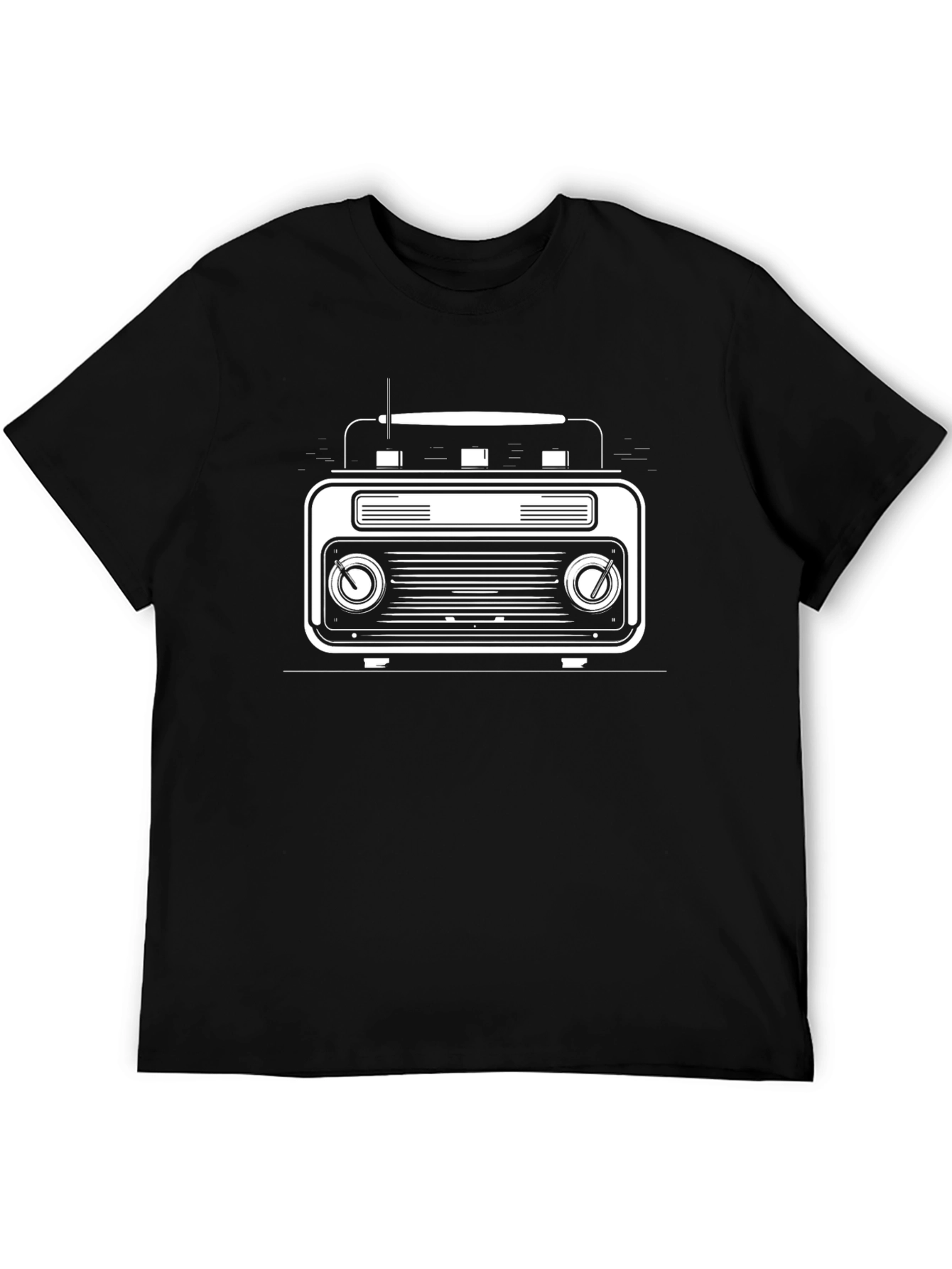 Retro Radio Graphic Tee - Stylish Black T-Shirt