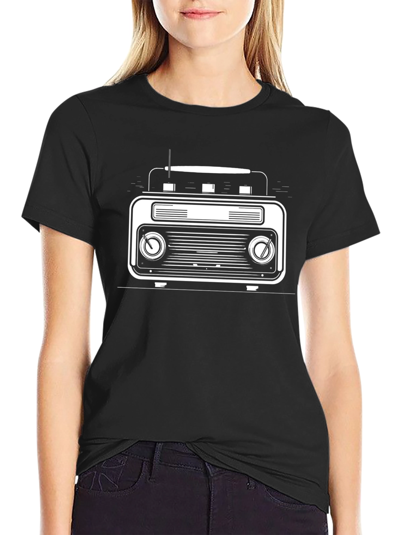 Retro Radio Graphic Tee - Stylish Black T-Shirt
