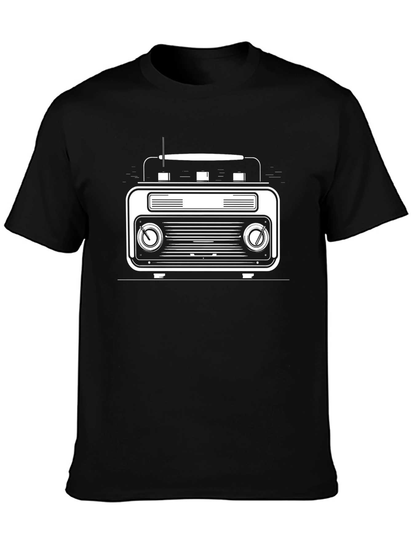Retro Radio Graphic Tee - Stylish Black T-Shirt
