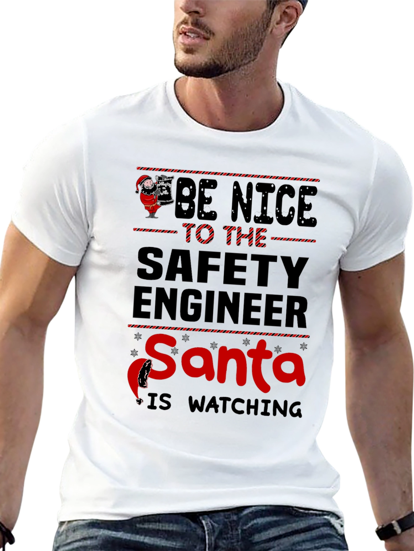 Funny Safety Engineer Santa Watching Christmas T-Shirt