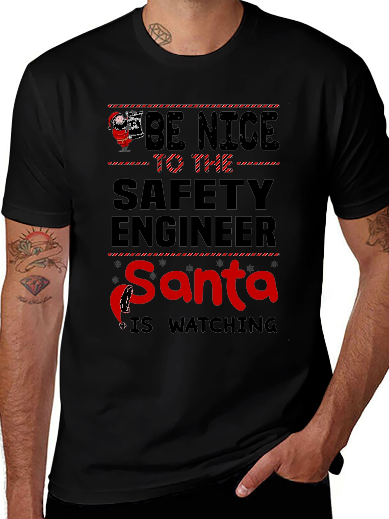 Funny Safety Engineer Santa Watching Christmas T-Shirt