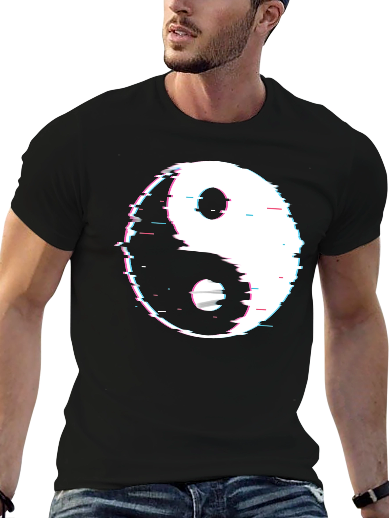 Yin Yang Glitch Black T-Shirt
