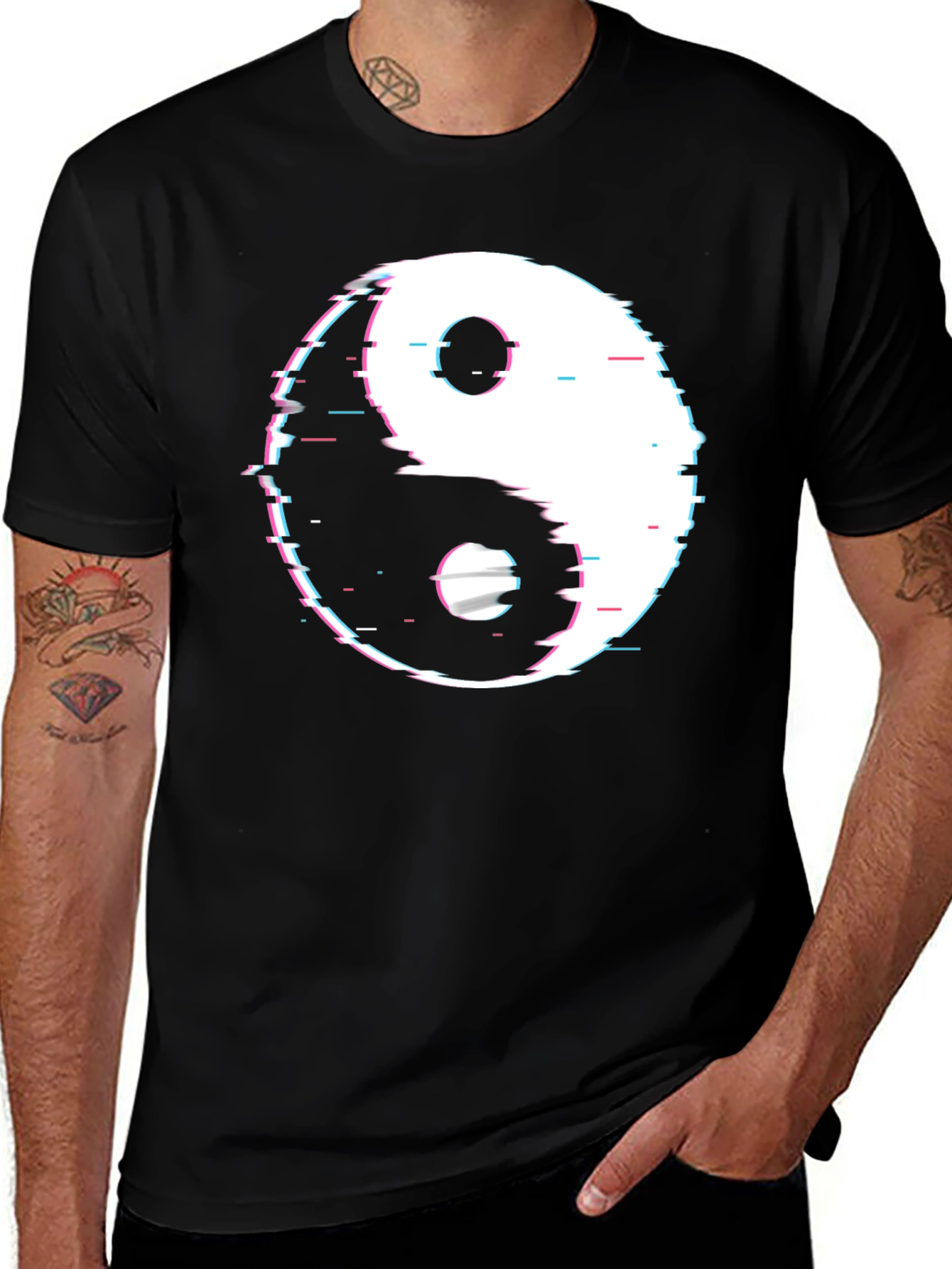 Yin Yang Glitch Black T-Shirt