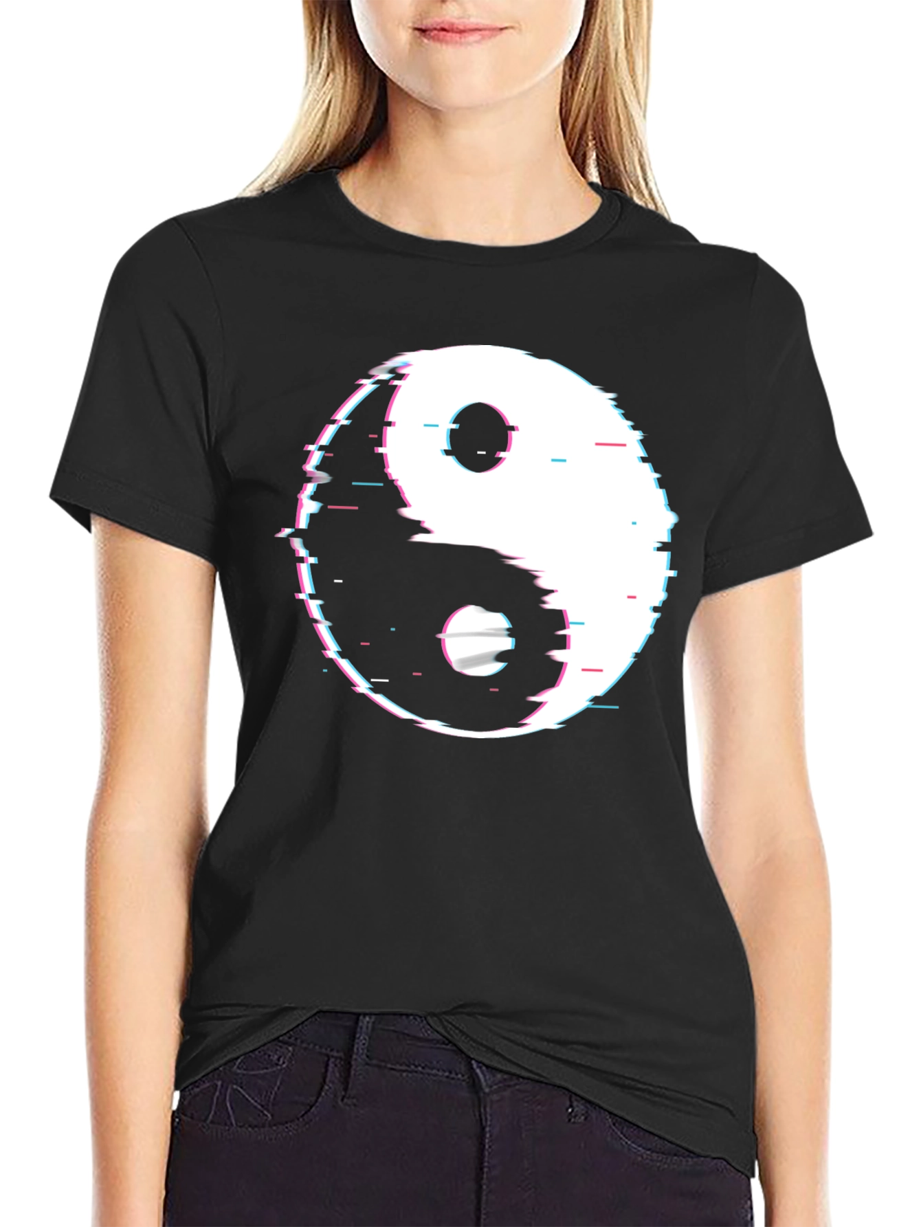 Yin Yang Glitch Black T-Shirt