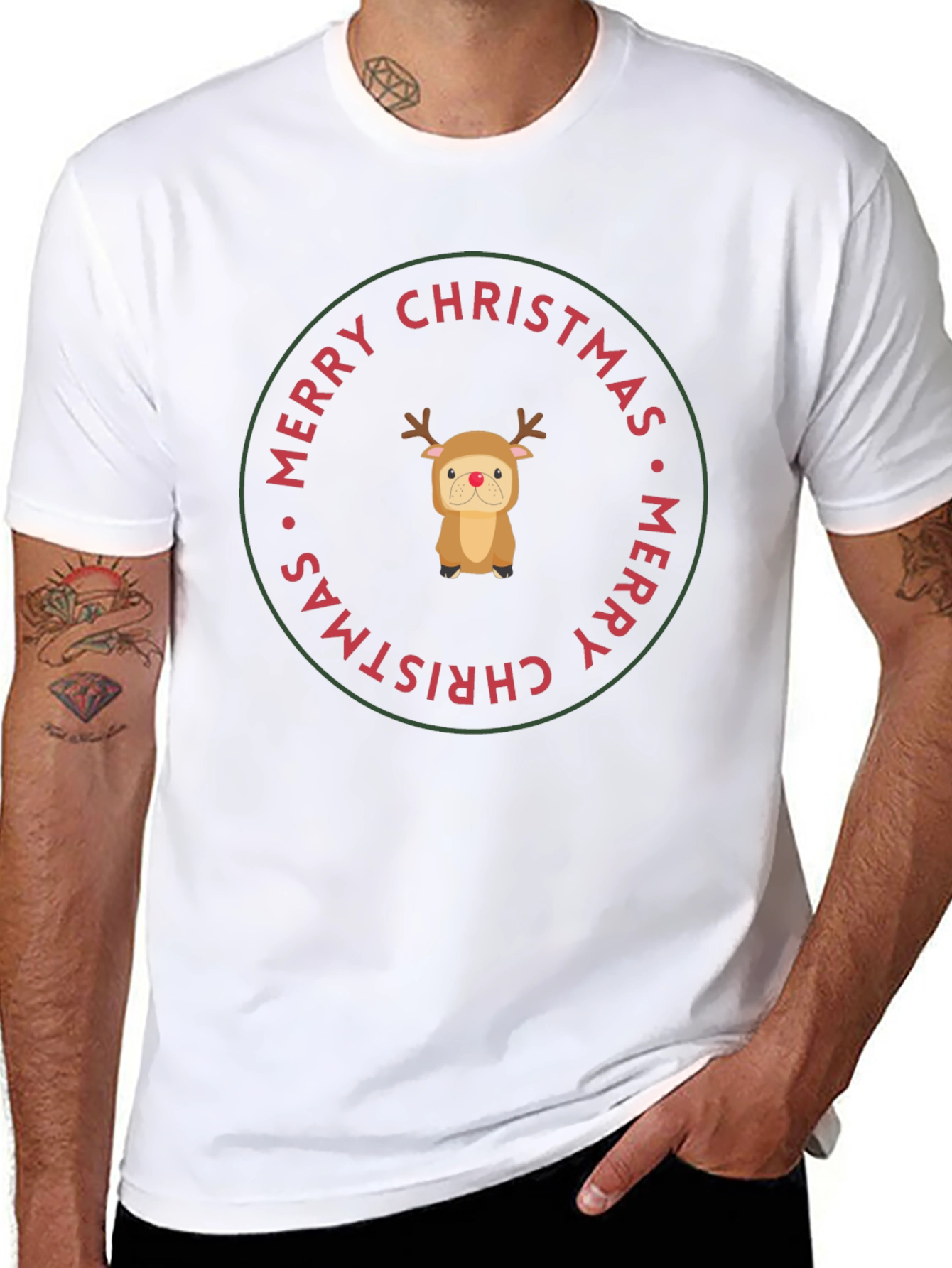 Merry Christmas Reindeer Dog Black T-Shirt