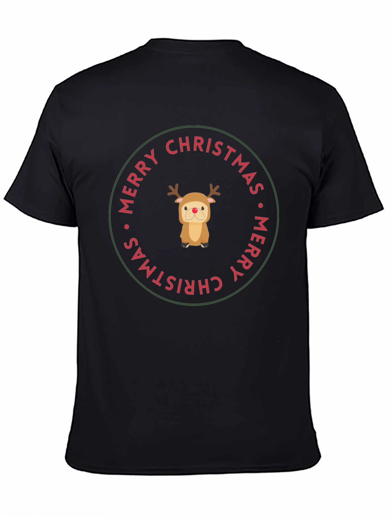 Merry Christmas Reindeer Dog Black T-Shirt