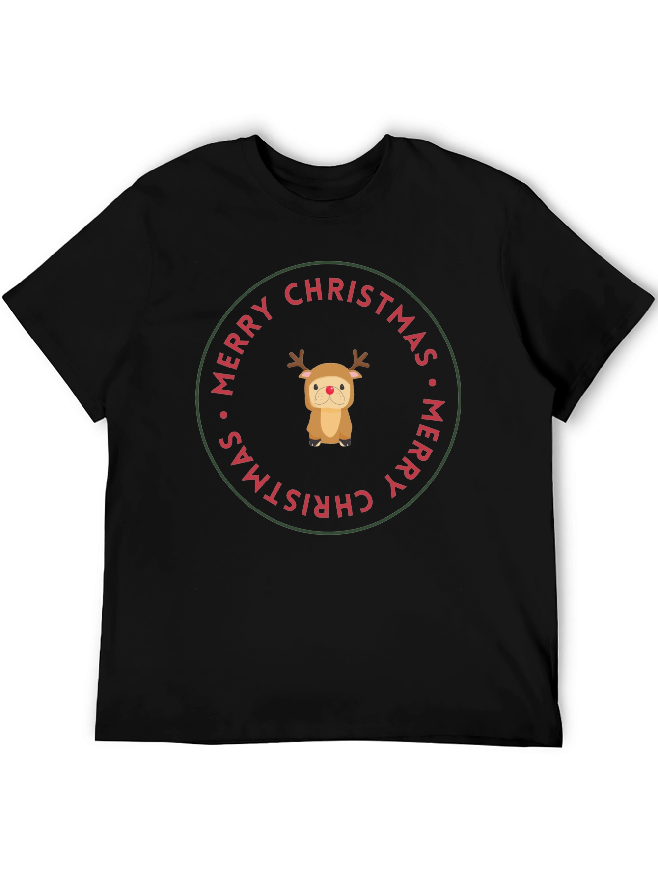 Merry Christmas Reindeer Dog Black T-Shirt