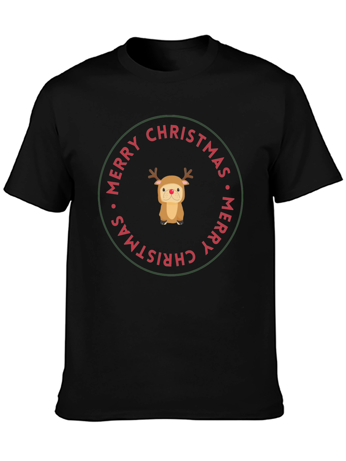 Merry Christmas Reindeer Dog Black T-Shirt